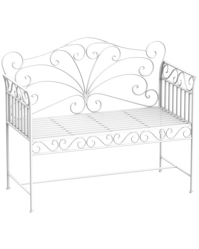  Panchina da Esterno a 2 Posti , Panchina Biposto da Giardino Stile Romantico Ferro 113.5 x 50 x 96cm Bianco