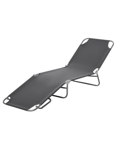 Adjustable 5-Position Backrest Garden Lounger, Folding Metal and Oxford Fabric Sunbed, 187x55x24cm, Grey