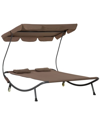 Double Sunbed with Adjustable Canopy for Outdoor and Garden Use 200x175x134cm Brown