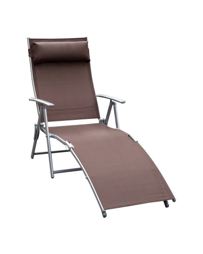 Folding Garden Lounge Chair with Cushion, 7-Position Reclining Backrest, 137x63.5x100.5cm, Brown