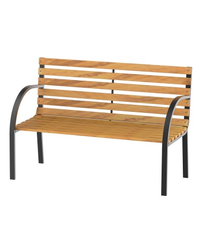 Wooden Bench 2 Seater, Outdoor Bench, Garden, Balcony or Terrace 122x60x83cm, Black and Wood Color