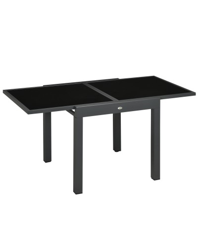 Extendable Garden Dining Table with Glass Top and Aluminum Frame, 80-160x80x75 cm, Black