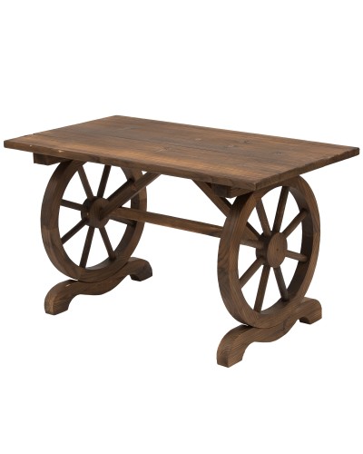  Tavolo da Giardino Stile Country con Gambe a Ruota, in Legno di Abete Resistente alle Intemperie, 110x60x65 cm
