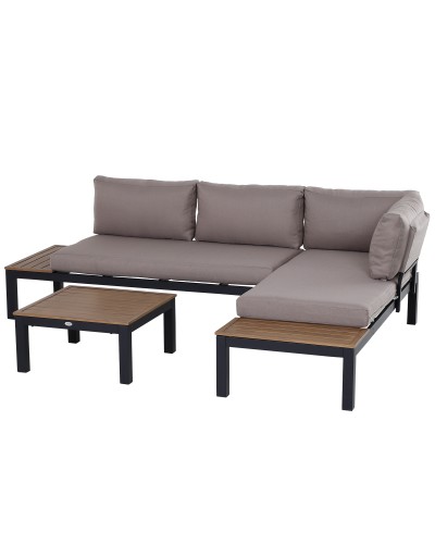  Set da Giardino 3 Pezzi, 2 Divani a 2 Posti e 1 Tavolino da Caffè, in Alluminio, Grigio