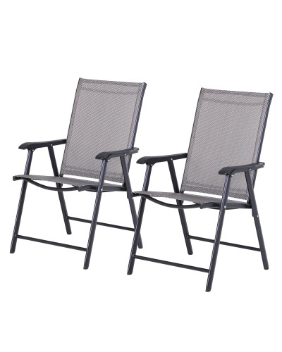  Set 2 Sedie Pieghevoli da Esterni in Acciaio e Texteline Per Giardino Veranda Terrazzo, Grigio, 58 x 64 x 94cm