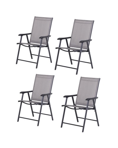  Set 4 Sedie Pieghevoli da Esterni in Acciaio e Texteline Per Giardino Veranda Terrazzo, Grigio, 58 x 64 x 94cm