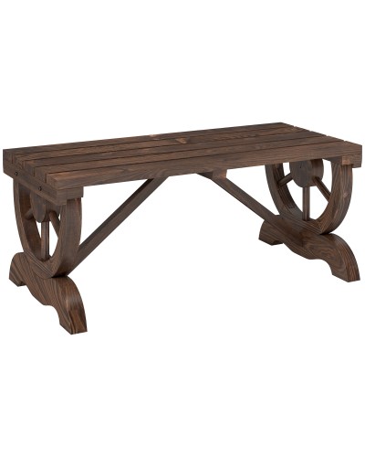  Panca a 2 Posti da Esterno in Legno di Abete con Effetto Bruciato (98x50x39.5cm) Gambe con Design a Ruota(Ø41cm)