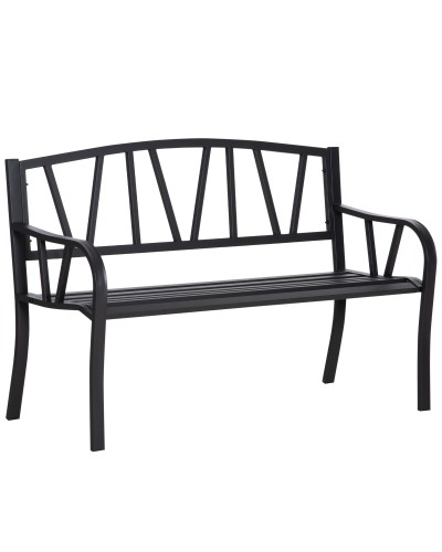 Black Metal Waterproof Garden Bench, 2-Seater Iron Outdoor Bench, 128x56x86cm