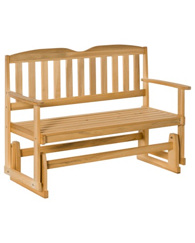 2-Seater Garden Rocking Bench with Fir Wood Armrests, 132x51x95.5cm, Wood Color