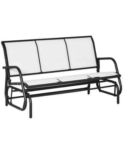 3-Seater Metal and Breathable Mesh Fabric Garden Rocking Bench, 147x75x85cm, Beige