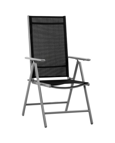  Sedia da Giardino Pieghevole in Alluminio e Texteline Schienale Regolabile a 7 Livelli, Nero 65x55x85-105cm