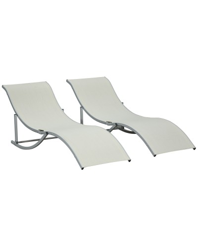 Folding Garden Sun Lounger Set of 2, Aluminum Textilene Beach Bed, 61x165x63 cm