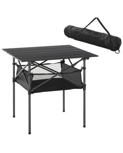  Tavolo da Campeggio Picnic Pieghevole, Salvaspazio e Arrotolabile con Borsa da Viaggio, Nero 70x70x69cm