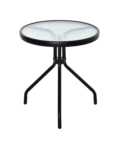  Tavolino da Giardino Rotondo con Ripiano in Vetro e Struttura in Metallo, Φ50x55cm, Nero