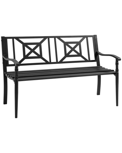  Panchina da Giardino in Acciaio a 2 Posti con Schienale Alto e Braccioli, 128x62.5x81.5 cm, Nero