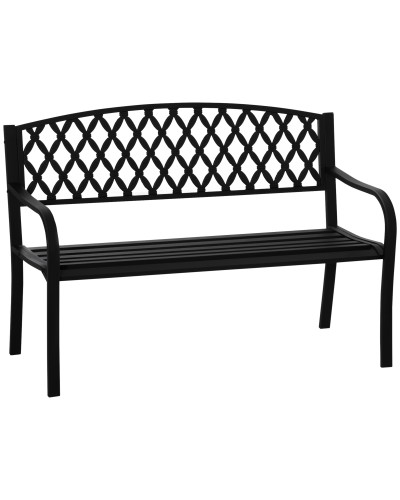  Panchina da Esterno 2 Posti con Braccioli in Acciaio e Ghisa, 128x58.5x89cm, Nero