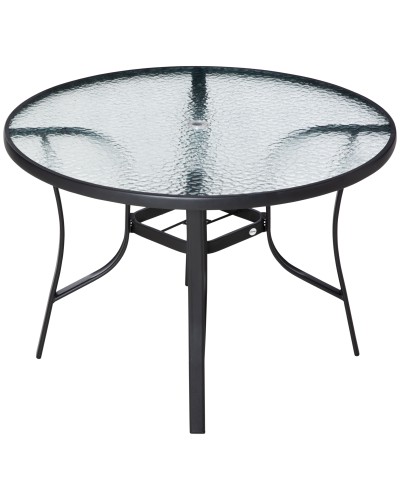  Tavolo da Giardino Rotondo con Foro per Ombrellone in Acciaio e Vetro, Ф106.5x71cm, Nero