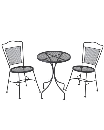  Set da Giardino da 3 Pezzi, Tavolino Rotondo con 2 Sedie da Esterno in Metallo, Nero