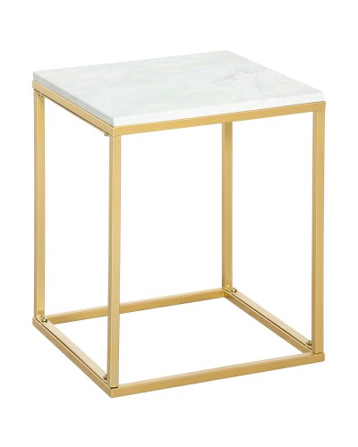 Gold Metal Coffee Table with Marble Effect, 40x40x50cm, Indoor & Outdoor
