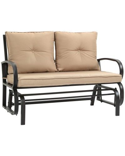  Panchina a Dondolo da Giardino per 2 Persone con Cuscini per Seduta e Schienale, 122x70x87cm, Khaki