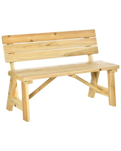 2-Seater Wooden Garden Bench with High Backrest, Slatted Design, 116x56x80cm, Natural Color