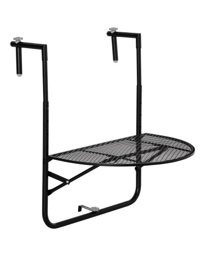  Tavolo da Ringhiera Pieghevole e Regolabile in Metallo, 60x60x57-72cm, Nero