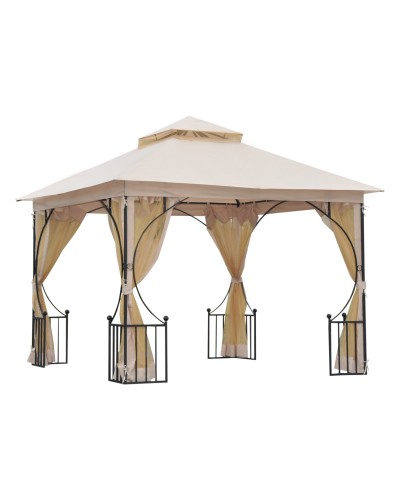  Gazebo da Giardino 3x3m in Metallo con Zanzariere e Tettuccio in Poliestere, Beige