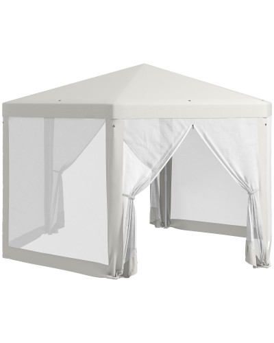  Gazebo da Giardino Esagonale con Doppio Ingresso, in Metallo e Poliestere, 3.94x3.94x2.5 m, Crema