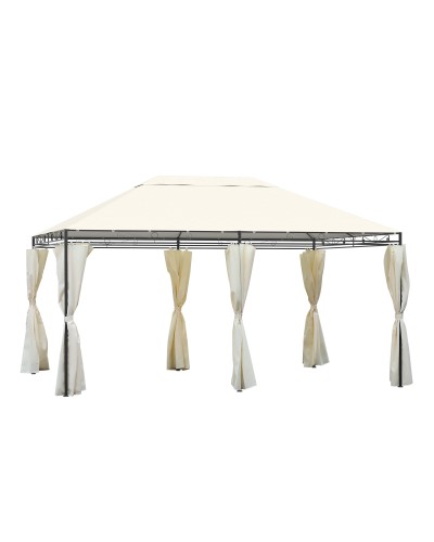  Gazebo da Giardino 4x3m con 6 Pareti Rimovibili in Poliestere Anti UV, Crema