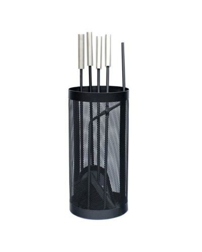 DKD Home Decor Utensilios de Chimenea, 4 Piezas en Acero Inoxidable Negro - 11 x 2 x 51 cm
