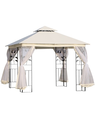3x3m Garden Gazebo with Mosquito Net, Steel Frame and Double Roof, White