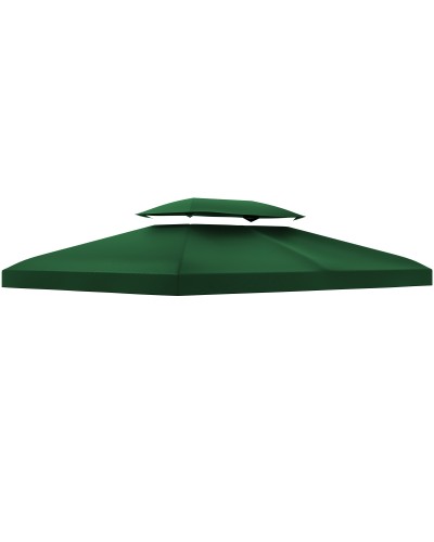 4x3 m 2-Tier Gazebo Replacement Canopy Polyester Cover with Straps & 10 Drainage Holes, Green
