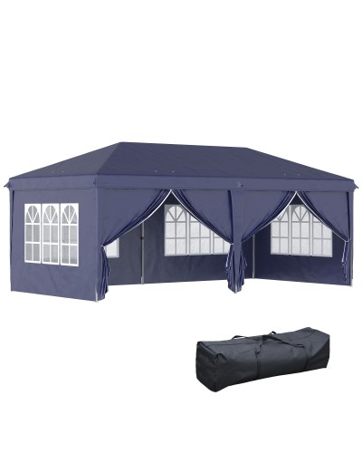  Gazebo 6x3 m Pieghevole da Giardino, in Acciaio e Poliestere con 6 Pannelli Laterali, Blu