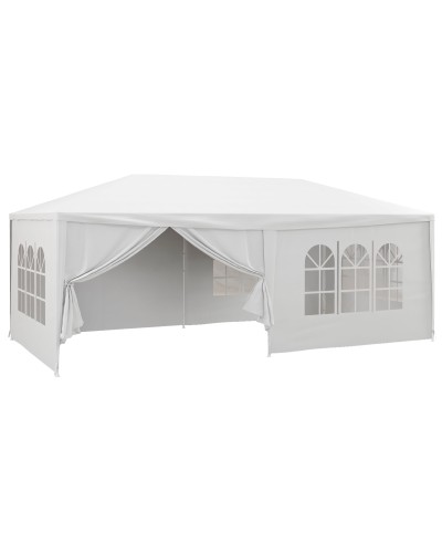  Gazebo Tendone per Feste 6x3m con Pareti Laterali Rimovibili, Porte e Finestre, Bianco