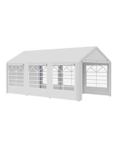 6x3 m Garden Gazebo with Side Windows, 3 Rooms and Hinged Doors, White