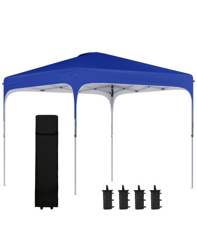  Gazebo Pieghevole 2.5x2.5 m con Altezza Regolabile, Sacchetti di Sabbia e Borsa con Ruote, Blu