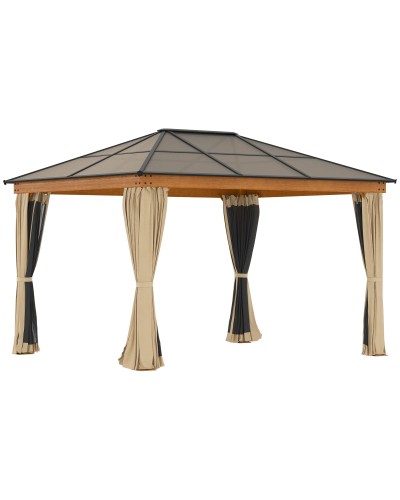 Steel, Aluminum and Polyester Garden Gazebo with Polycarbonate Roof and Mosquito Nets, 2.94x3.60x2.67 m