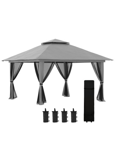  Gazebo Pieghevole 4x4 con Borsa da Trasporto, Picchetti, Funi e Sacchi di Sabbia Inclusi, 392x392x283 cm, Grigio