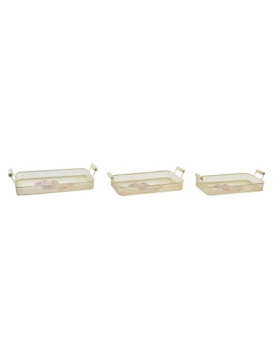 Set di 3 Vassoi Rosa DKD Home Decor in Metallo Alluminio 40x21x8 cm