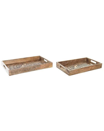 Vassoi DKD Home Decor in Legno di Mango Marrone, Set da 2 Pezzi