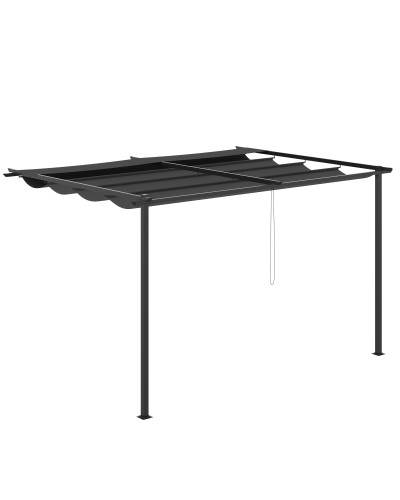 Steel and Polyester 4x3m Pergola Gazebo with Sliding Canopy, Grey