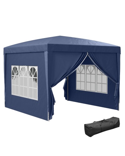  Gazebo da Giardino Pieghevole con Corde e Picchetti Inclusi, 2.95x2.95x2.58 m, Blu