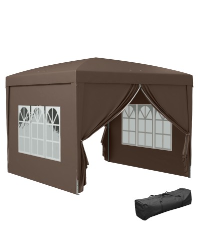  Gazebo da Esterno 3x3 m Pieghevole con 4 Pannelli Laterali, in Acciaio e Tessuto Oxford color Caffè