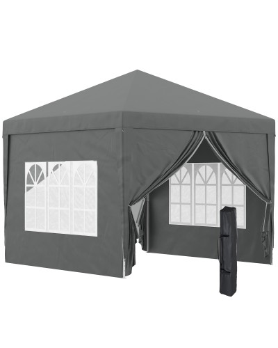 3x3m Foldable Outdoor Gazebo with 4 Sidewalls, Steel Frame and Grey Oxford Fabric