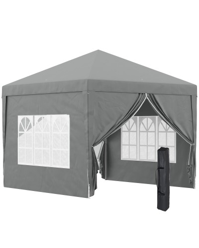 3x3m Pop Up Gazebo with 4 Sidewalls, Steel Frame and Light Grey Oxford Fabric