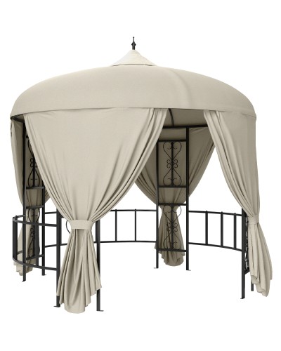  Gazebo da Giardino Rotondo Ø3m con Tende e Prese d'Aria in Metallo e Poliestere, Beige