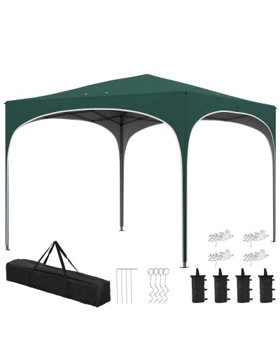 Gazebo da Giardino ad Altezza Regolabile con Fori di Drenaggio e Borsa da Trasporto, in Metallo, Verde