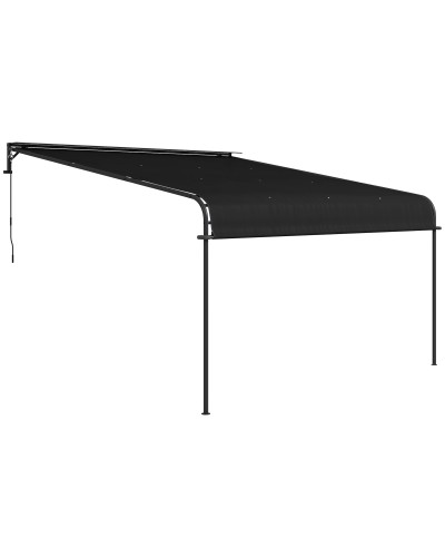 3x4 m Lean-To Pergola with Retractable Canopy and Crank, Steel and Polyester, Dark Grey