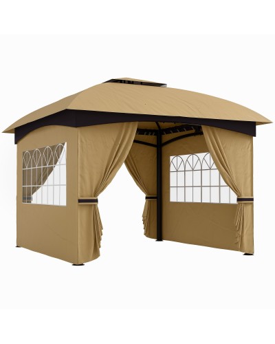 3.  4x3.4m Garden Gazebo with Sidewalls, UV Protection and 2-Tier Roof, Beige