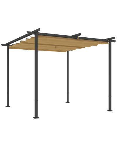  Gazebo Pergola 3x3 con Tetto Retrattile e Fori di Drenaggio in Poliestere e Acciaio, Beige e Nero
